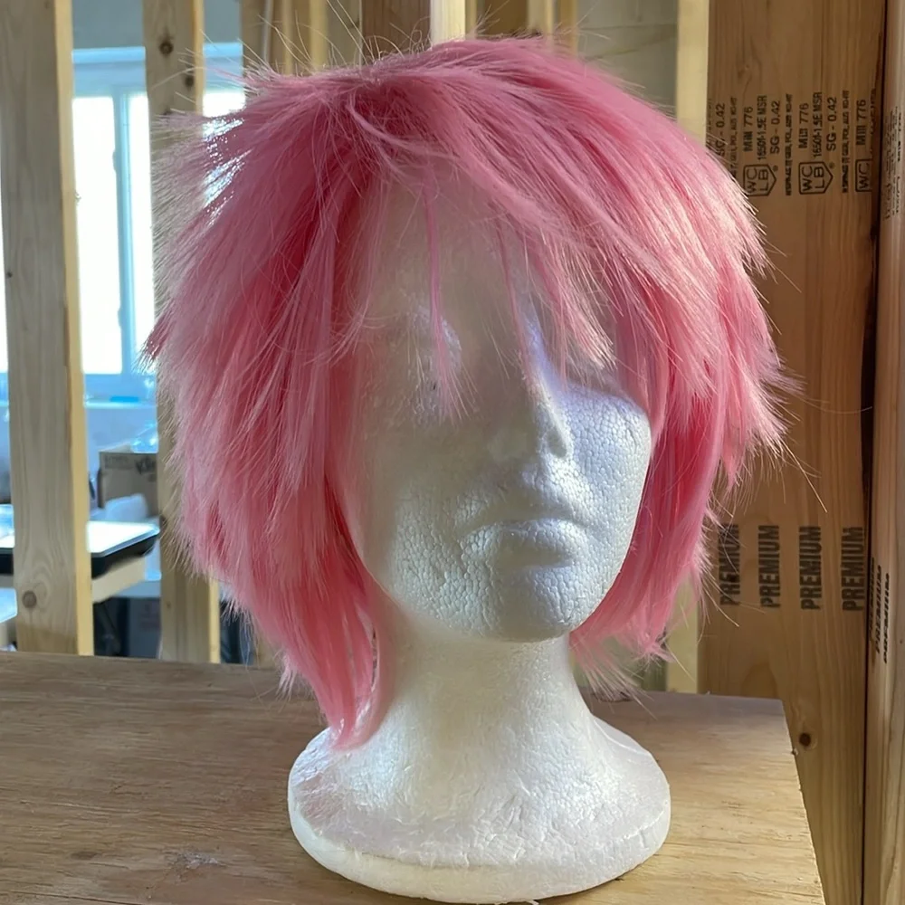 NWT cosplay pink wig short spiky ONE PIECE anime character FIRM Sakura Naruto OS